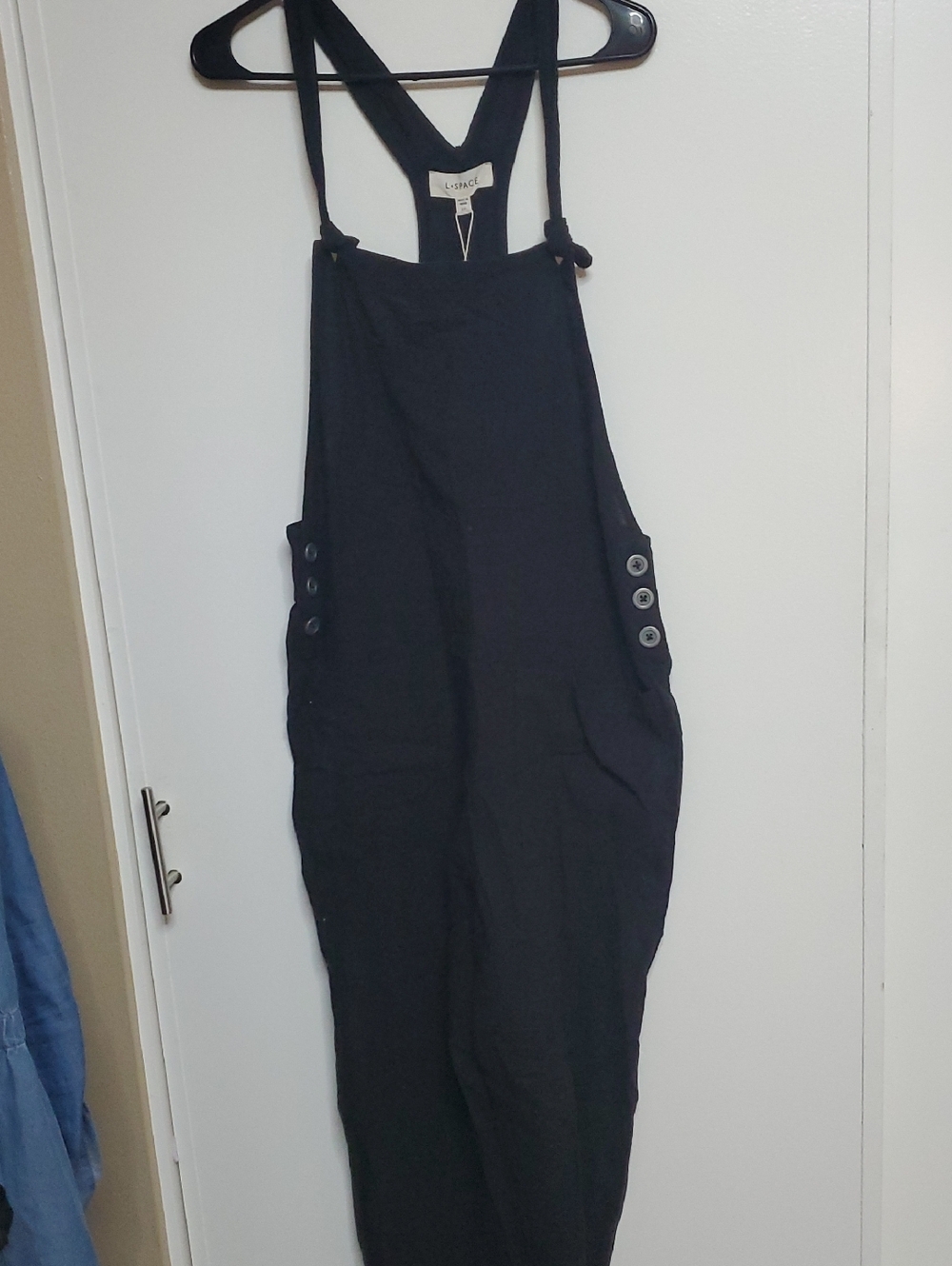 l*space Black Button-Side Overalls